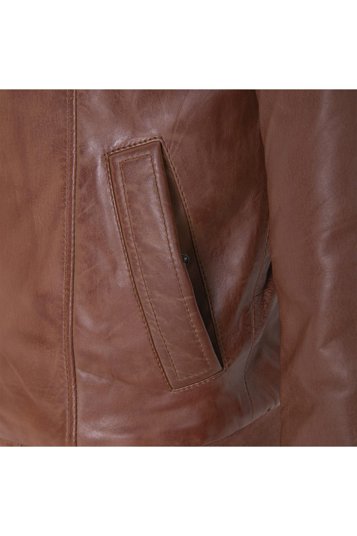 Cognac-colored stand-up collar jacket - Image n°4