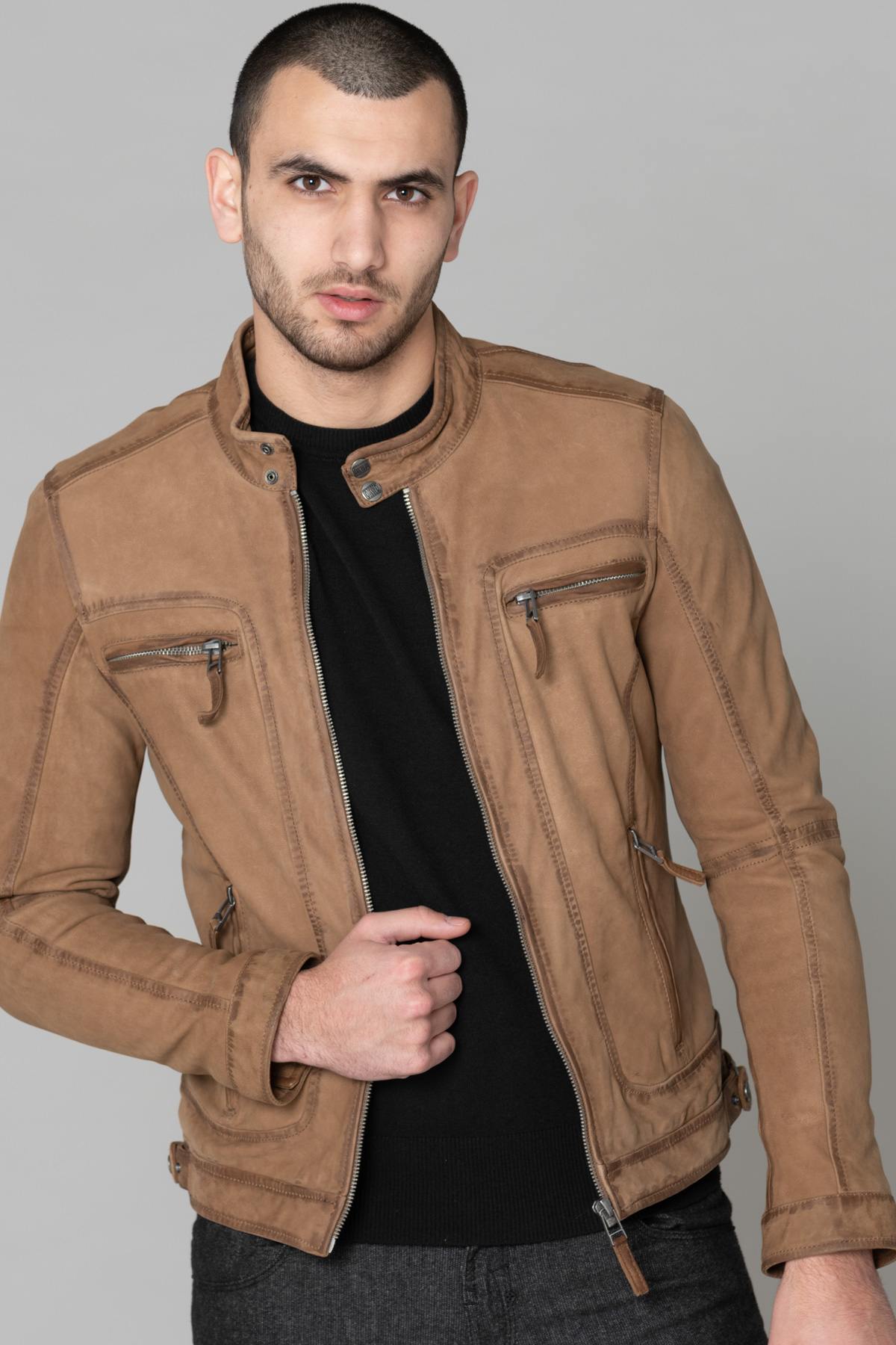 Coffee-colored nubuck leather jacket - Image n°3