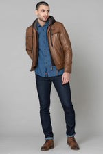 Leather jacket with hood and facing - Image n°2