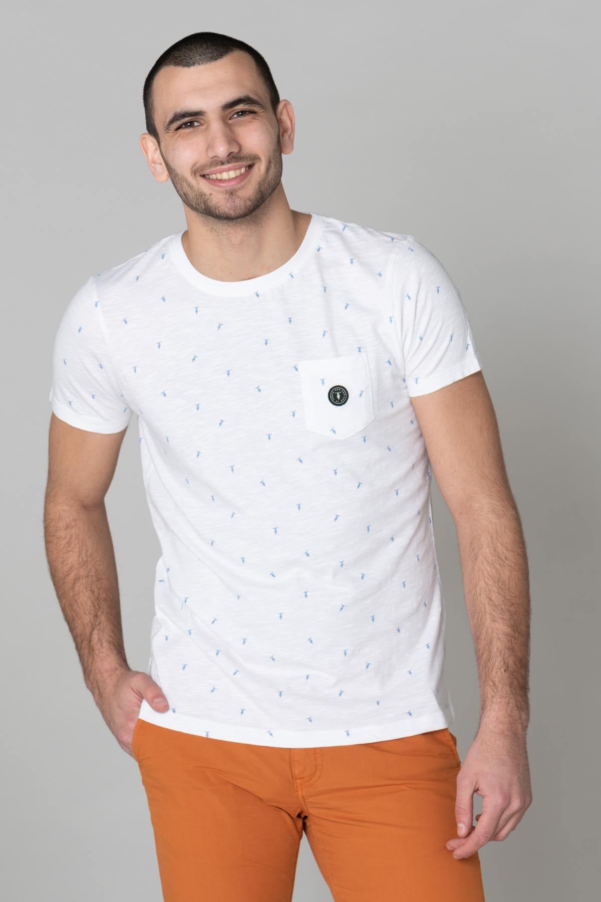 White men's t-shirt with motorcycle motifs - Image n°1