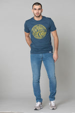 Men's blue t-shirt with yellow logo - Image n°2