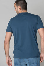 Men's blue t-shirt with yellow logo - Image n°3