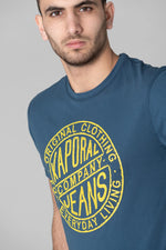 Men's blue t-shirt with yellow logo - Image n°4