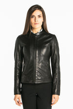 Lambskin leather jacket with snap collar - Image n°3