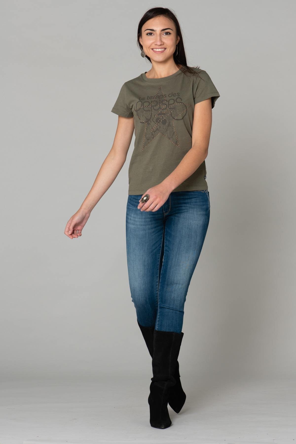 Women's khaki t-shirt - Image n°2