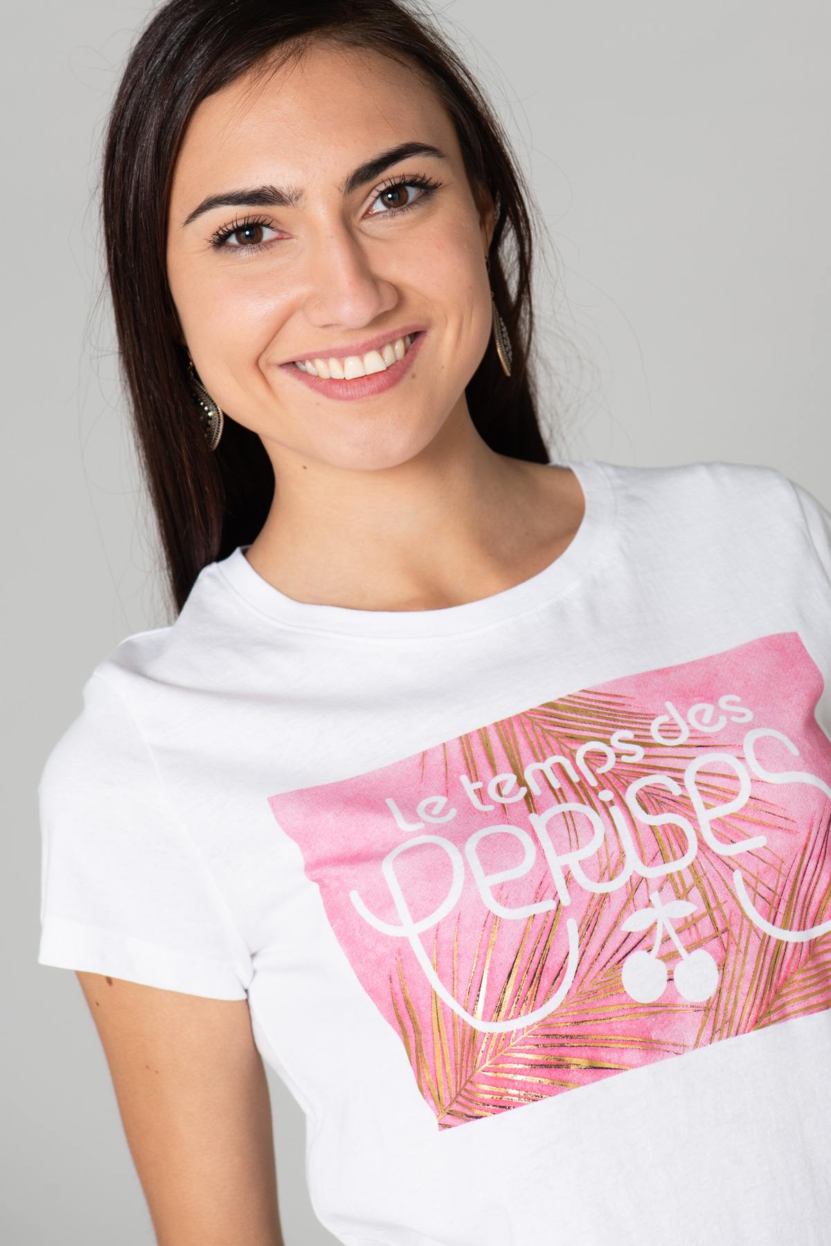 Women's white palm tree print t-shirt - Image n°4