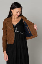 Short perfecto in cognac suede leather - Image n°5