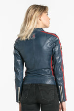 Blue leather biker look jacket - Image n°2