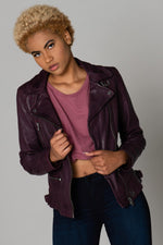 Plum sheepskin leather perfecto - Image n°7