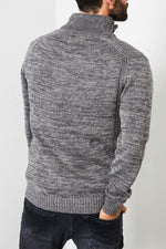 Heather gray button-down collar knit sweater - Image n°4