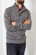 Heather gray button-down collar knit sweater - Image n°1