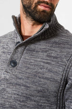 Heather gray button-down collar knit sweater - Image n°2