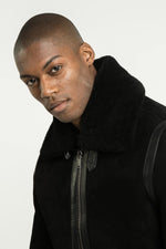 Black shearling bomber jacket - Image n°2
