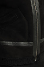Black shearling bomber jacket - Image n°5
