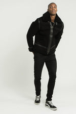 Black shearling bomber jacket - Image n°3