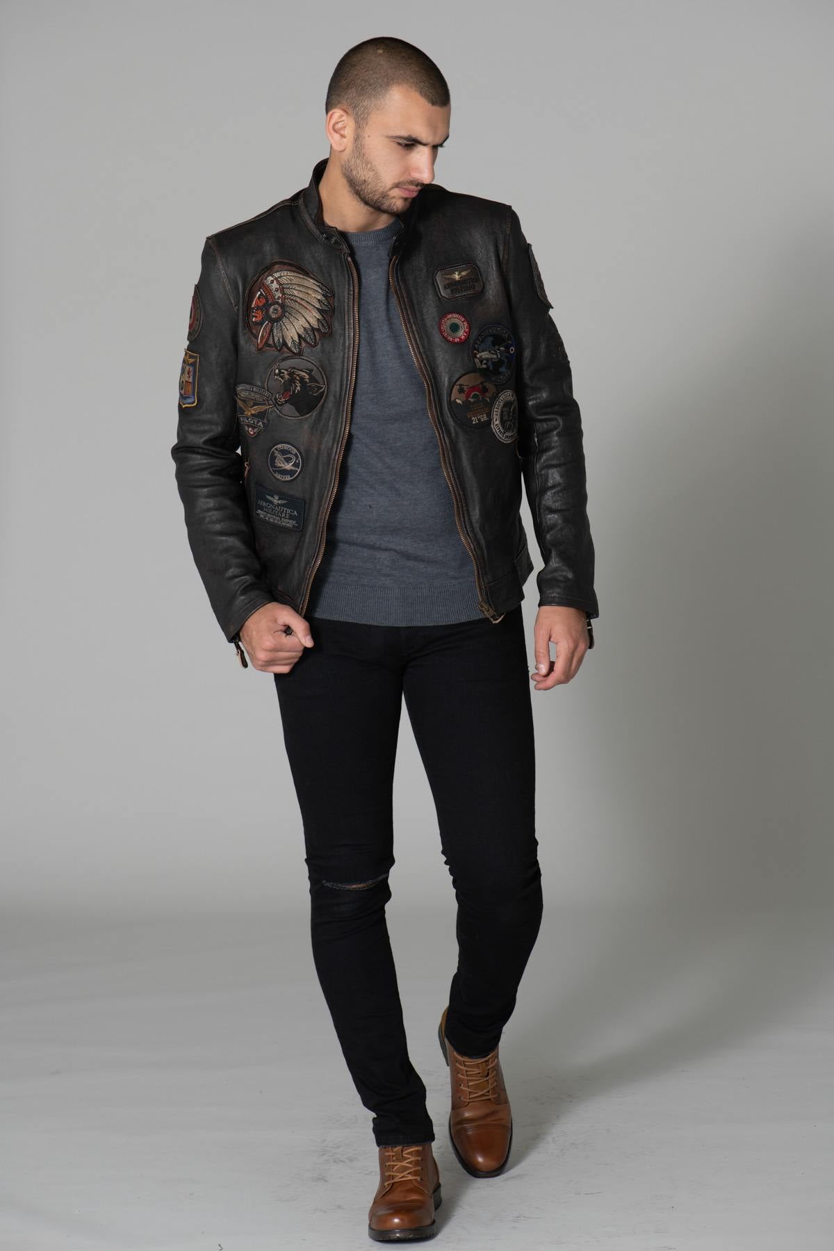 High-quality, patched leather jacket - Image n°4
