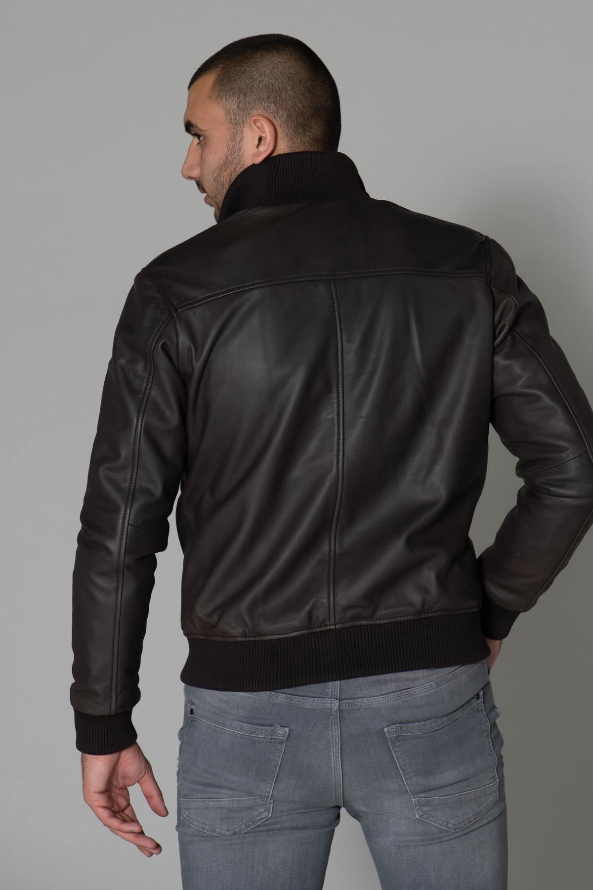 Dark brown leather jacket - Image n°6