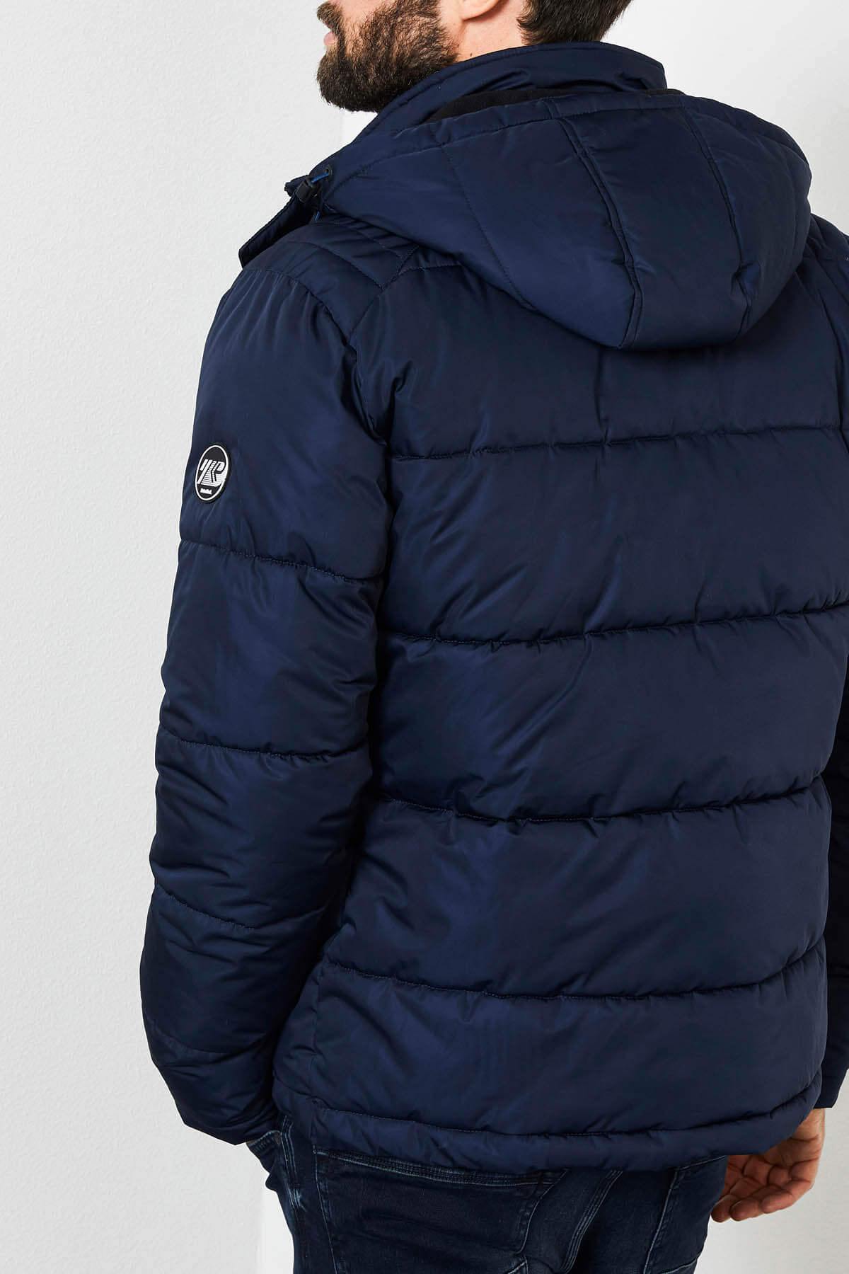 Navy blue hooded down jacket - Image n°3