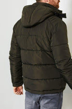 Khaki green hooded down jacket - Image n°2