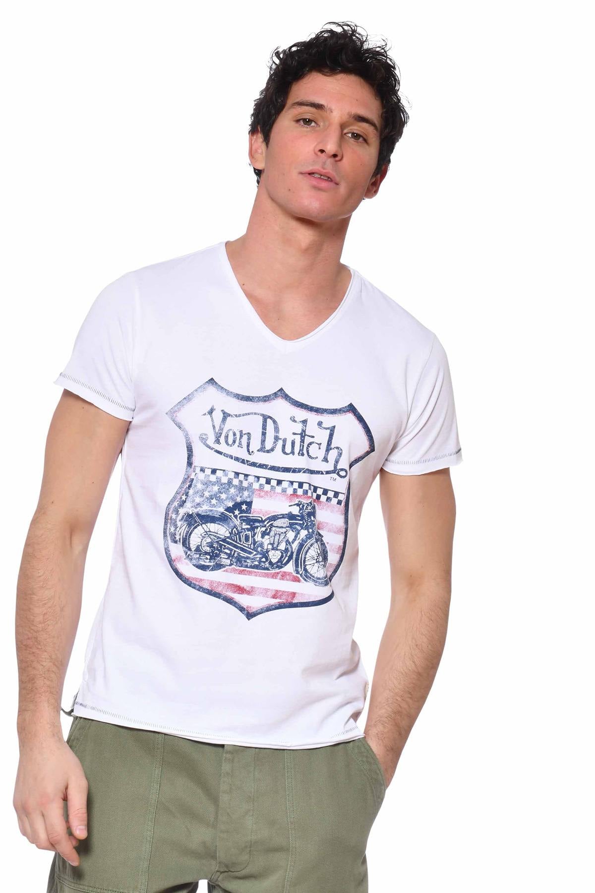 USA Motors white V-neck t-shirt - Image n°1