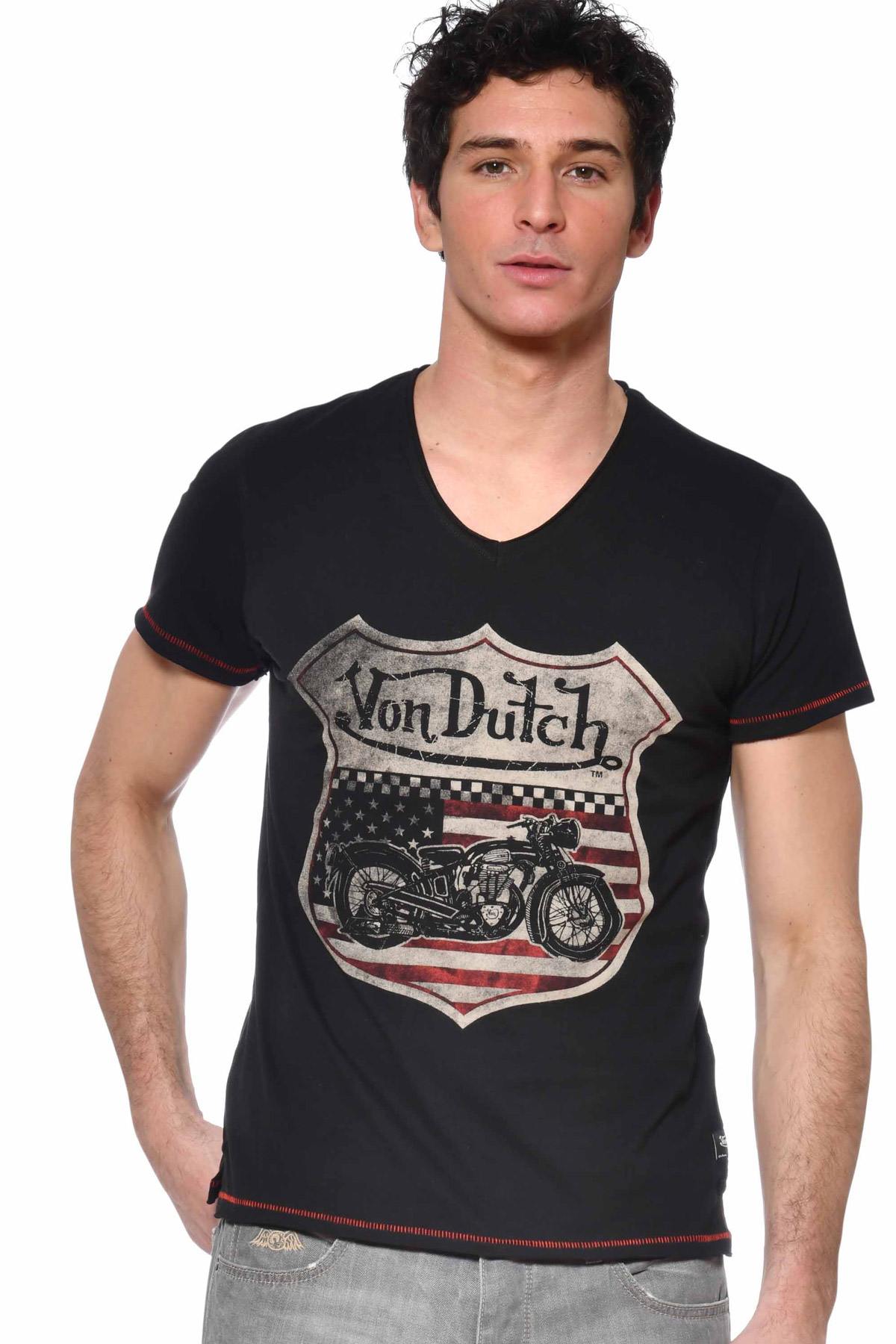 Motorcycle USA V-neck black t-shirt - Image n°1