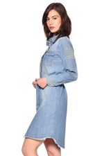 Denim dress with belt - Image n°3