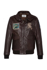 Airborne leather aviator with fur-lined collar - Image n°3