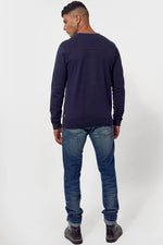 Navy knitted sweater with round neck - Image n°3