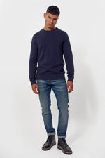 Navy knitted sweater with round neck - Image n°4