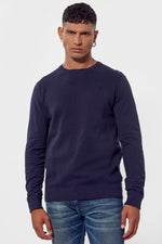 Navy knitted sweater with round neck - Image n°1