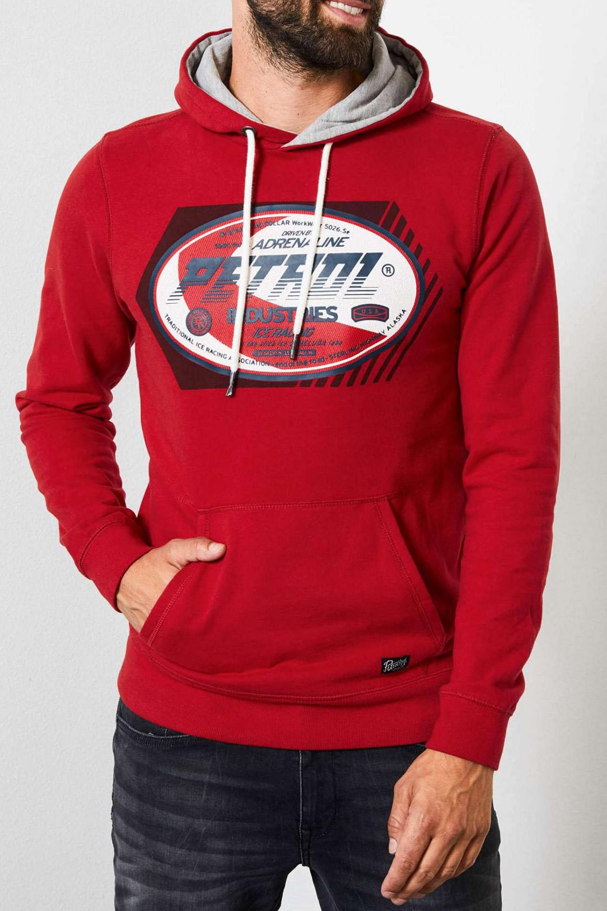 Red hoodie with belly pocket - Image n°1
