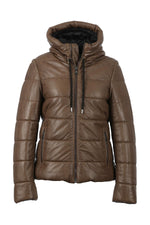 Brown leather down jacket for women - Image n°9