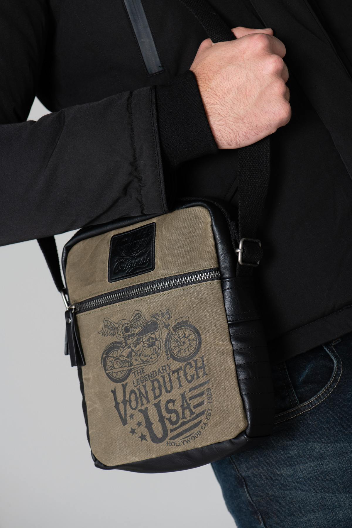 Khaki and black shoulder bag - Image n°1