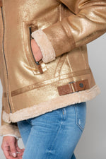 Gold faux leather bomber - Image n°8
