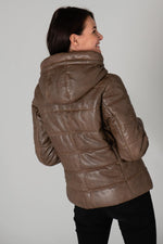 Brown leather down jacket for women - Image n°6