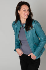 Turquoise blue leather jacket - Image n°6