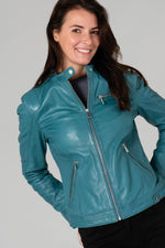 Turquoise blue leather jacket - Image n°1