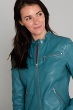 Turquoise blue leather jacket - Image n°8