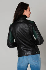 Women's green and black biker-style jacket - Image n°6