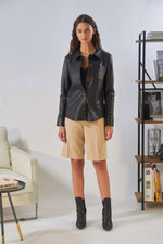 Black leather blouse-style jacket - Image n°4