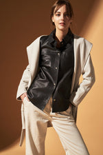 Black leather blouse-style jacket - Image n°2