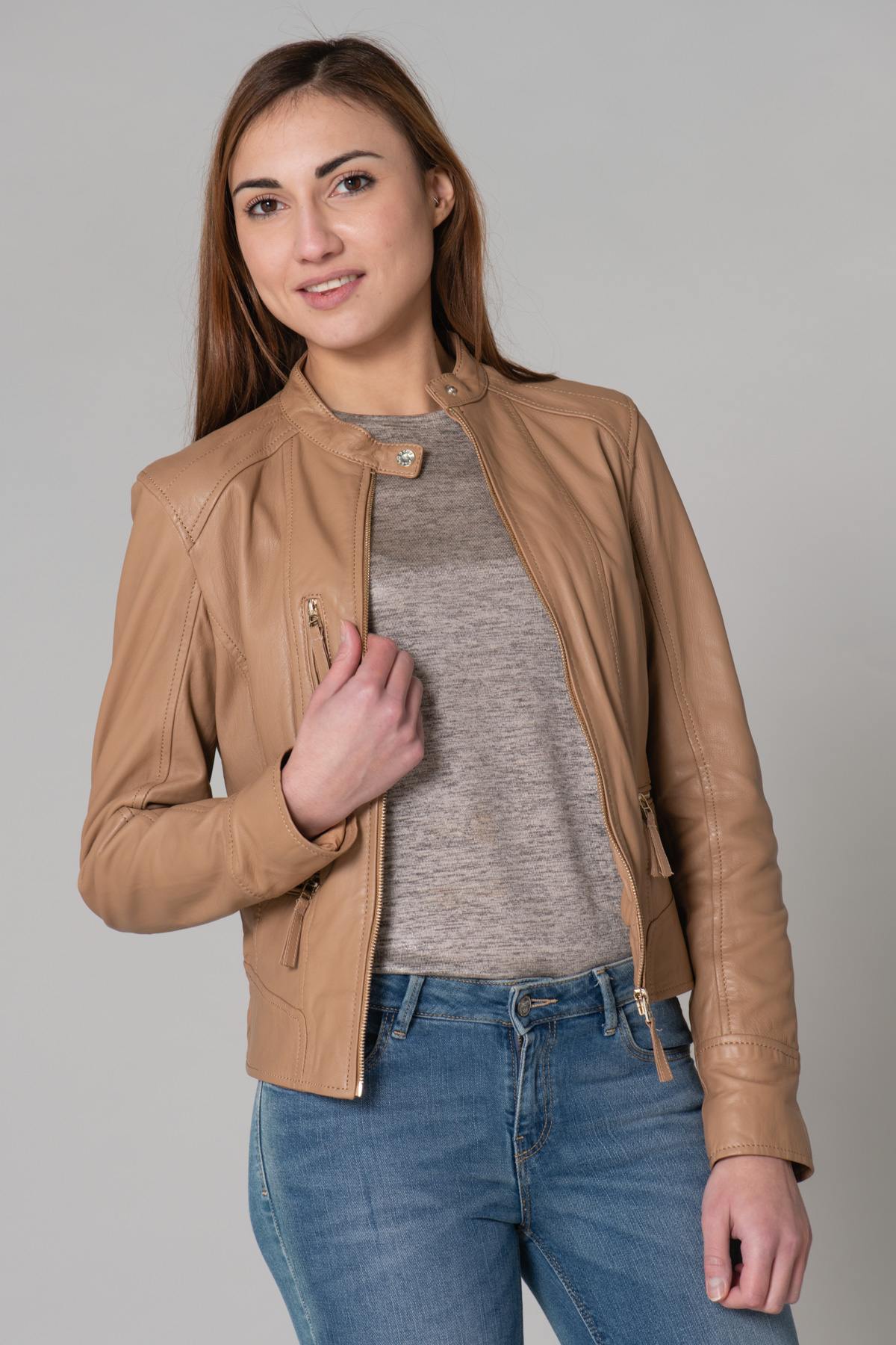 Light brown round neck jacket - Image n°14