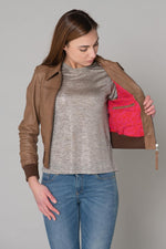 Women's cognac aviator style jacket - Image n°16
