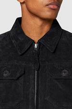 Navy blue suede leather jacket - Image n°9