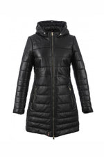 Women's down jacket in black sheepskin with black fur - Image n°9