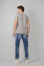 Heather gray T-shirt with chest print - Image n°3