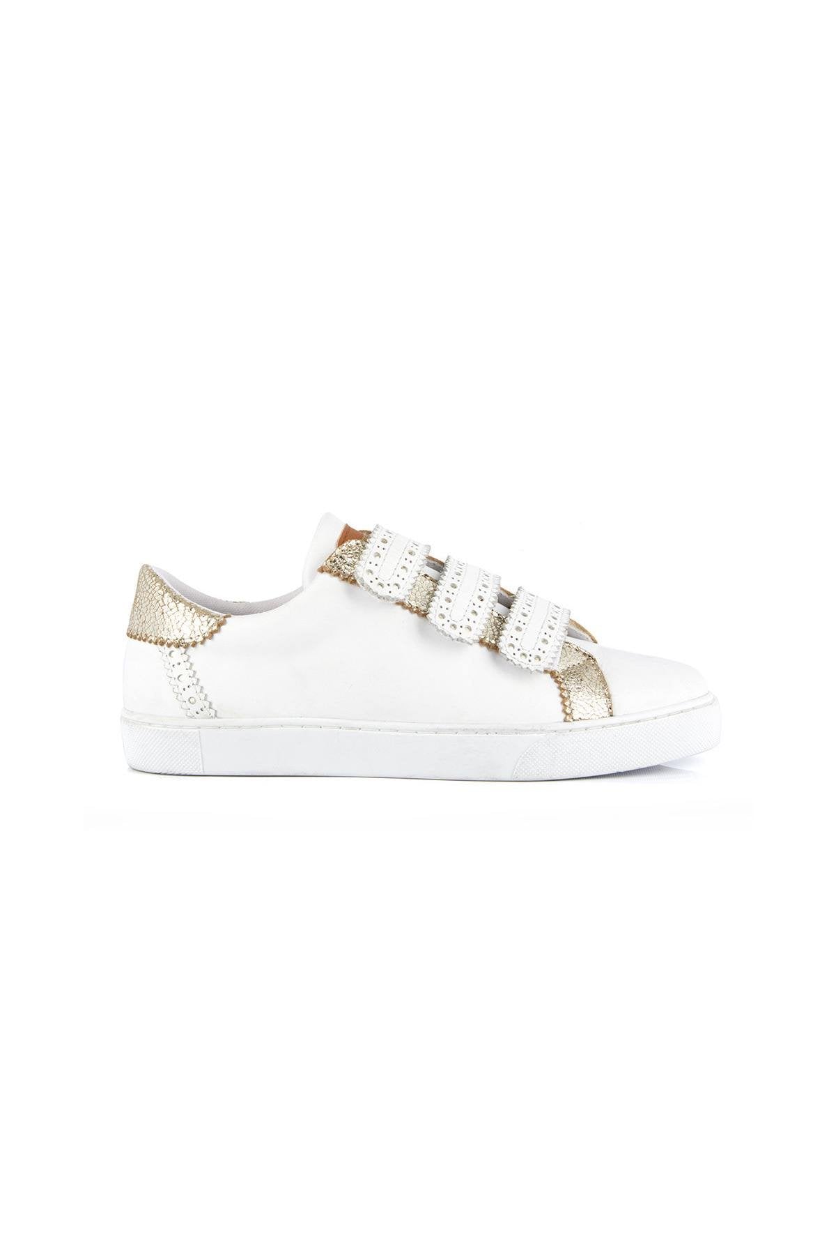 White and gold leather sneakers - Image n°3