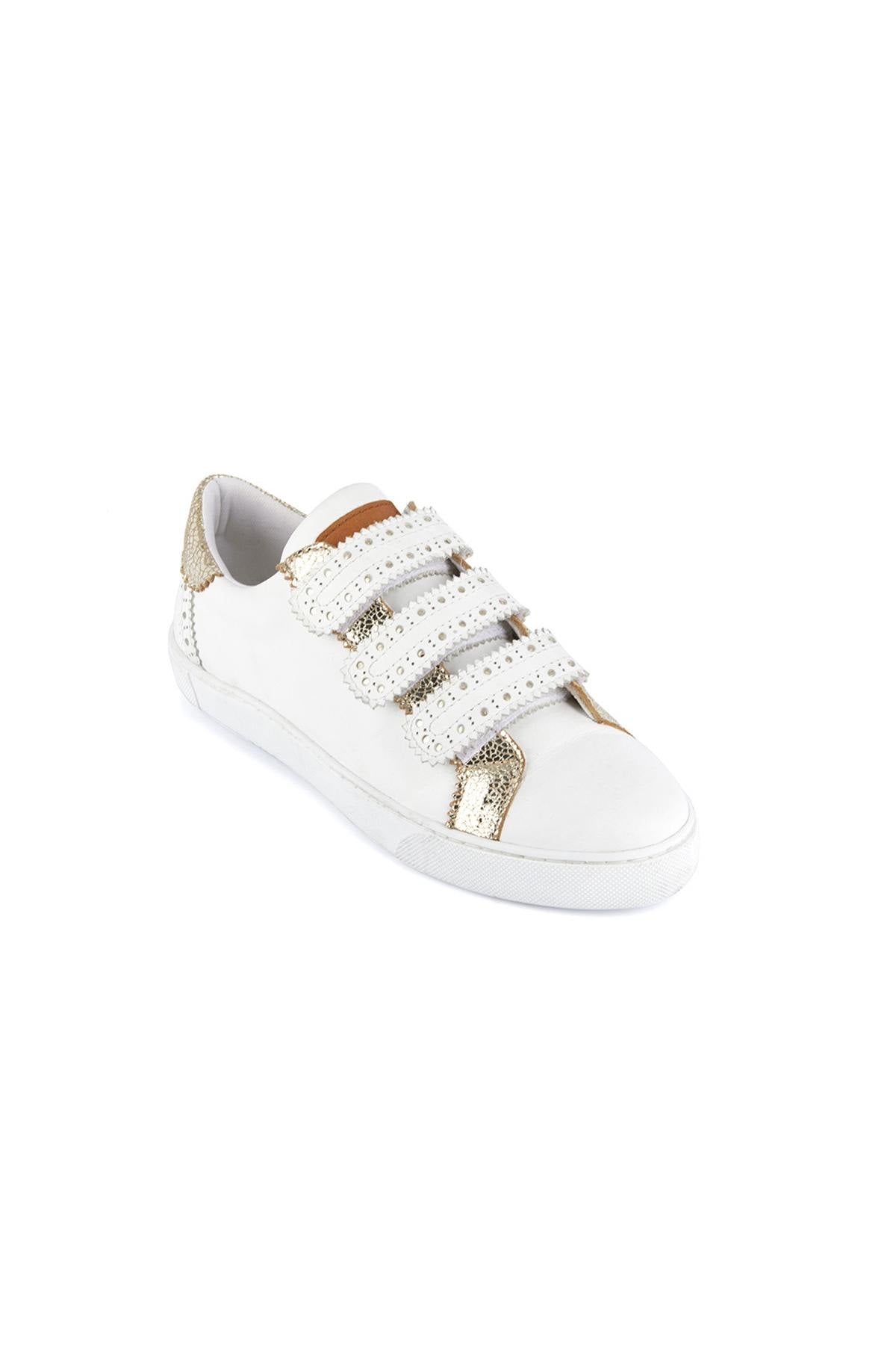White and gold leather sneakers - Image n°2