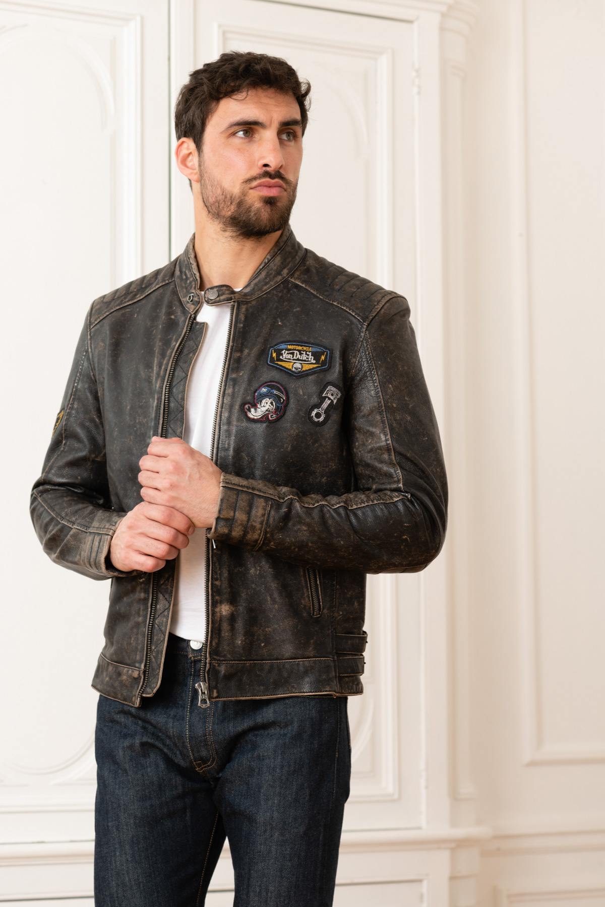 Vintage distressed leather biker jacket - Image n°4