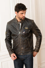 Vintage distressed leather biker jacket - Image n°1